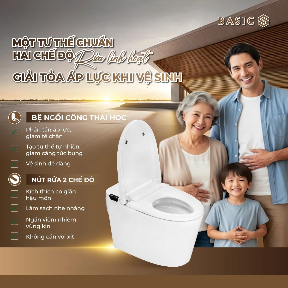 Thiết kế bồn cầu Basic tối giản giúp nâng tầm thẩm mỹ không gian phòng tắm