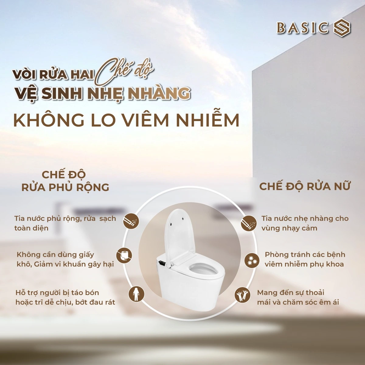 Giải pháp bồn cầu chăm sóc không dùng điện tiết kiệm và an toàn cho gia đình