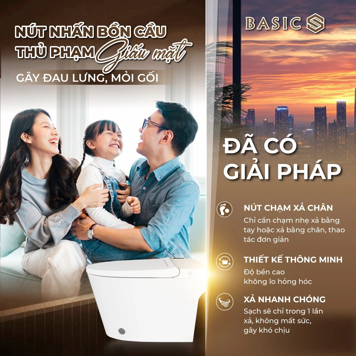 Giải pháp bồn cầu chăm sóc không dùng điện tiết kiệm và an toàn cho gia đình