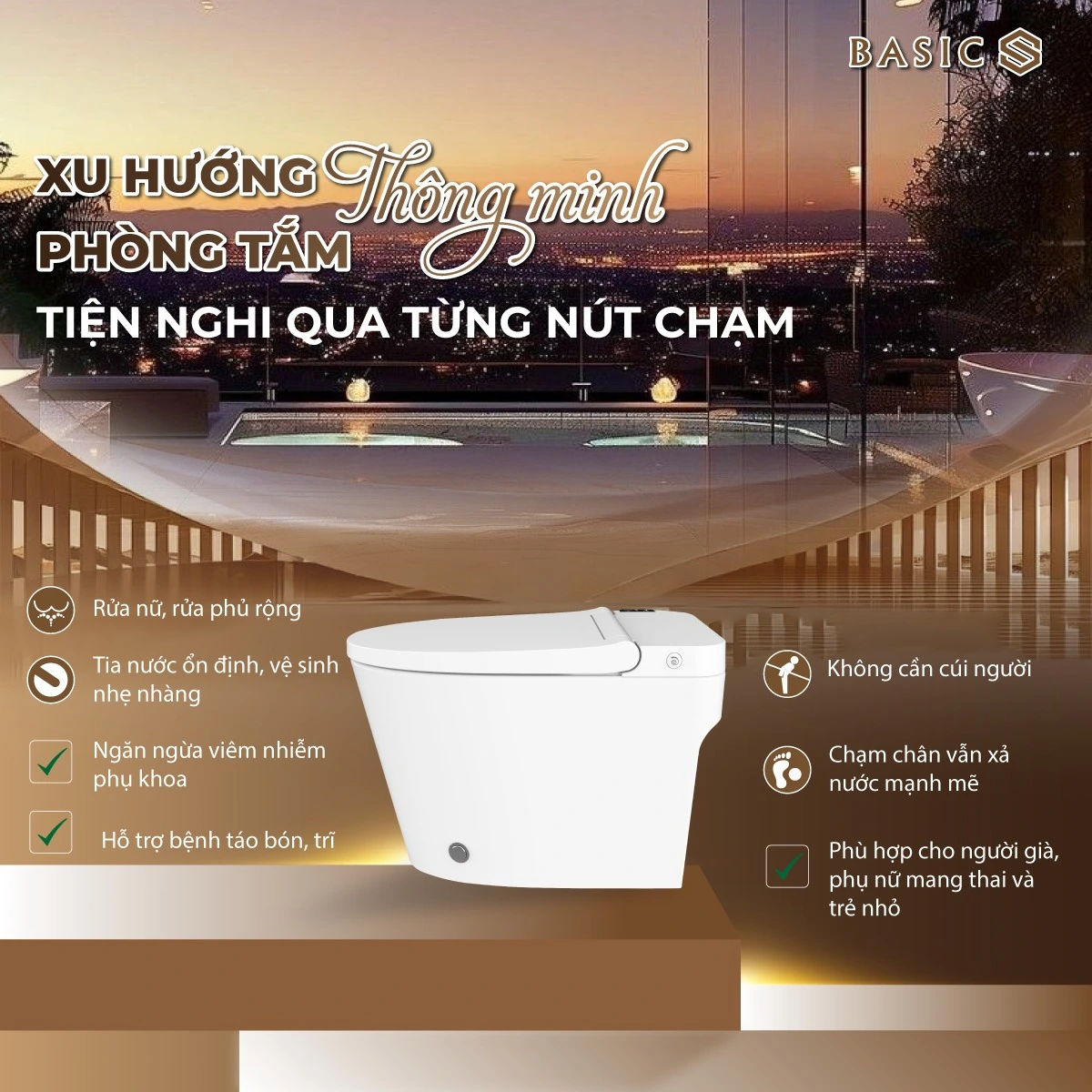 Công nghệ men sứ Nano SNOC kháng khuẩn ngăn bám bẩn trên bồn cầu Basic